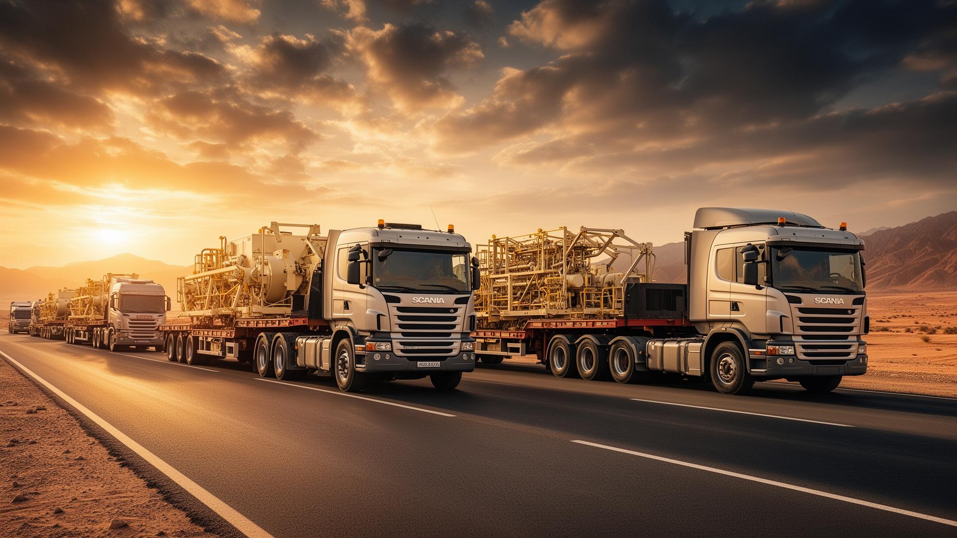 Industrial transport fleet operating on an Oman highway